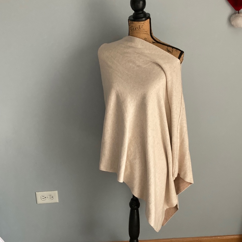 Elegant Beige Women's Poncho Wrap One Shoulder-Asymmetrical - Super Silky Soft